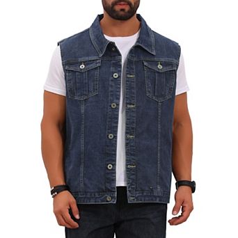 Men's Casual Denim Vest Multi-Pocket Outdoor Sleeveless Jacket Button Down Vintage Jean Vest