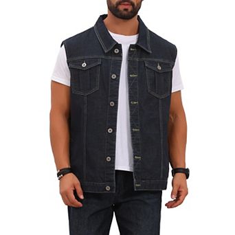 Men's Casual Denim Vest Multi-Pocket Outdoor Sleeveless Jacket Button Down Vintage Jean Vest