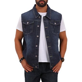Men's Casual Denim Vest Multi-Pocket Outdoor Sleeveless Jacket Button Down Vintage Jean Vest
