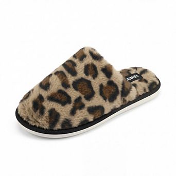Women's Fuzzy Leopard Print Shoes Unisex Soft Comfy Non-slip Indoor House Slippers