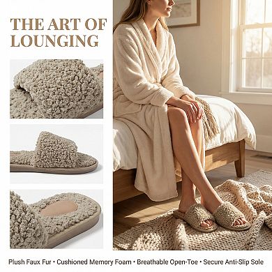 Women's Fuzzy Comfy House Shoes Home Open Toe Slippers