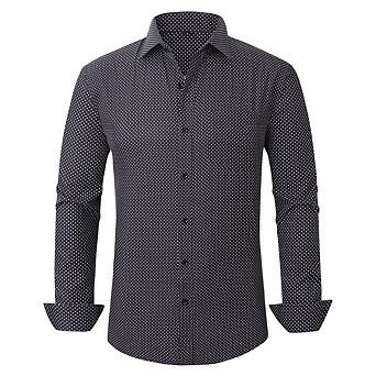 Mans Long Sleeve Button Down Shirt Wrinkle Free Dress Shirt Print Regular Fit Shirt for Man