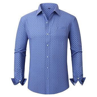 Mans Long Sleeve Button Down Shirt Wrinkle Free Dress Shirt Print Regular Fit Shirt for Man