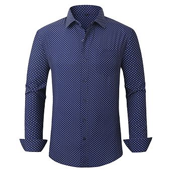 Mans Long Sleeve Button Down Shirt Wrinkle Free Dress Shirt Print Regular Fit Shirt for Man