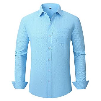 Mans Long Sleeve Button Down Shirt Wrinkle Free Dress Shirt Print Regular Fit Shirt for Man