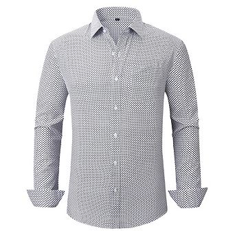 Mans Long Sleeve Button Down Shirt Wrinkle Free Dress Shirt Print Regular Fit Shirt for Man