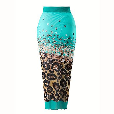 Women's Printed One‑Piece Swimsuit with Wrap Skirt - Bow Straps V Neck Cover‑Up Set