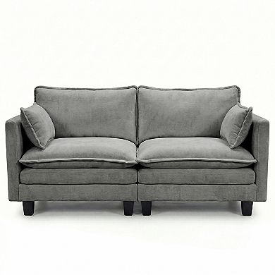 Modern Chenille Loveseat Sofa with Dual USB Charging Ports and Side Pockets
