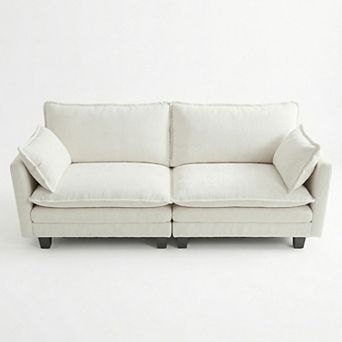 Modern Chenille Loveseat Sofa with Dual USB Charging Ports and Side Pockets