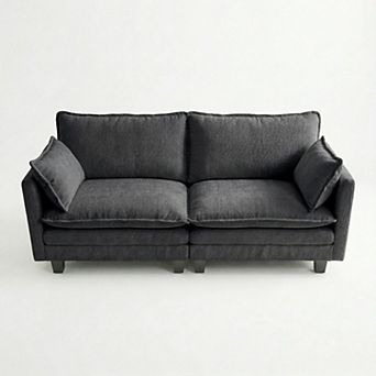 Modern Chenille Loveseat Sofa with Dual USB Charging Ports and Side Pockets