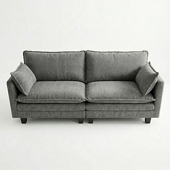 Modern Chenille Loveseat Sofa with Dual USB Charging Ports and Side Pockets