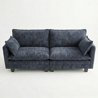 Modern Chenille Loveseat Sofa with Dual USB Charging Ports and Side Pockets