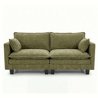 Modern Chenille Loveseat Sofa with Dual USB Charging Ports and Side Pockets