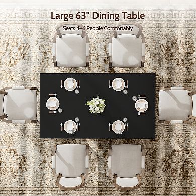 63" Walnut Dining Table for 4-6, Rectangular Pedestal Base w/ Storage Shelves, 63x35.4x30"