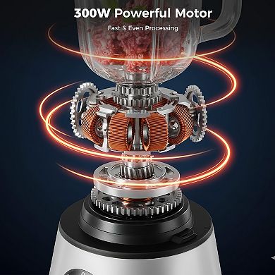 300W Food Processor with Blender & Dough Tool, 2 Speeds, Safety Lock, 1.5L Glass Jar