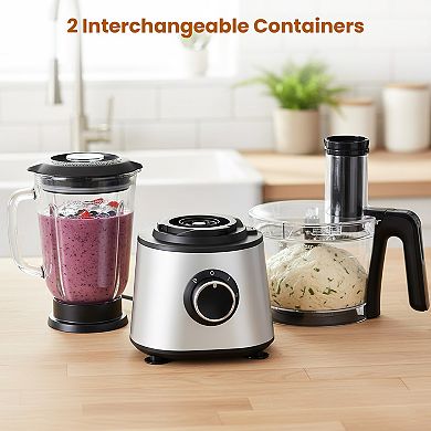 300W Food Processor with Blender & Dough Tool, 2 Speeds, Safety Lock, 1.5L Glass Jar