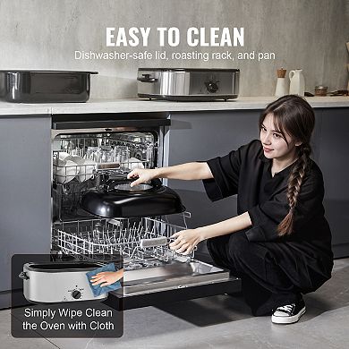 24QT Electric Roaster Oven, Self-Basting Lid, 1450W, Defrost & Warm, Fits 28 lb Turkey
