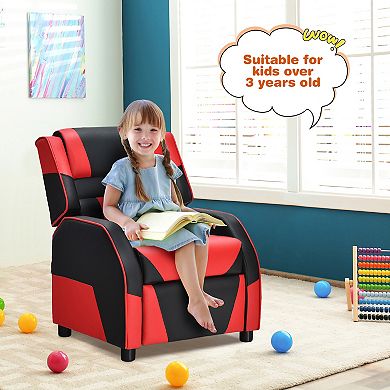 Costway Kids Youth Gaming Sofa Recliner w/Headrest & Footrest PU Leather