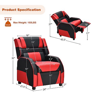 Costway Kids Youth Gaming Sofa Recliner w/Headrest & Footrest PU Leather