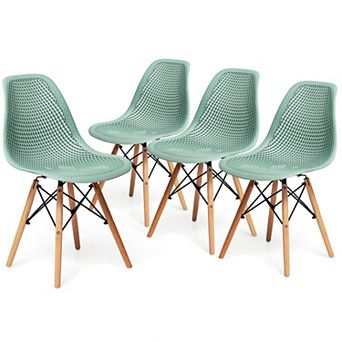 Costway Set of 4 Plastic Hollow Out Chair Mid Century Modern Wood-Leg Seat