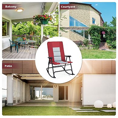 Costway Foldable Rocking Padded Chair Portable Camping Chair with Backrest Armrest