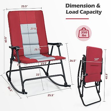 Costway Foldable Rocking Padded Chair Portable Camping Chair with Backrest Armrest
