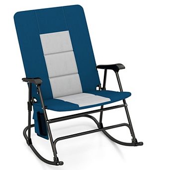 Costway Foldable Rocking Padded Chair Portable Camping Chair with Backrest Armrest