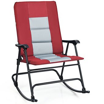 Costway Foldable Rocking Padded Chair Portable Camping Chair with Backrest Armrest