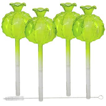 Aqua Water Globes Self Watering - Glass 4 pk Cactus Design, Top Refill Stopper, Up to 2 Weeks