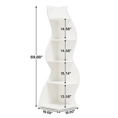 YIORTWO 5 Tier Corner Bookshelf Modern Curved Bookcase Space Saving Shelf for Living Room