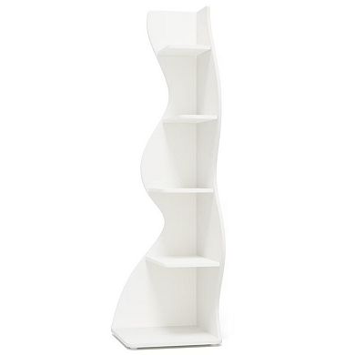 YIORTWO 5 Tier Corner Bookshelf Modern Curved Bookcase Space Saving Shelf for Living Room