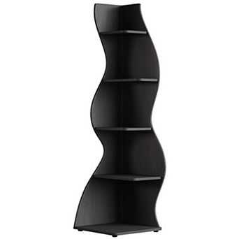 YIORTWO 5 tier Corner Bookshelf Modern Curved Bookcase Space Saving Shelf for Living Room