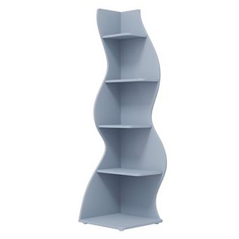 YIORTWO 5 tier Corner Bookshelf Modern Curved Bookcase Space Saving Shelf for Living Room