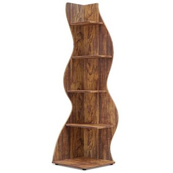 YIORTWO 5 tier Corner Bookshelf Modern Curved Bookcase Space Saving Shelf for Living Room