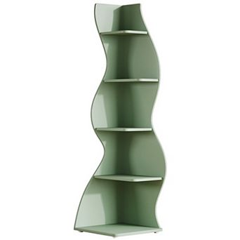 YIORTWO 5 tier Corner Bookshelf Modern Curved Bookcase Space Saving Shelf for Living Room