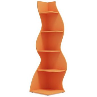 YIORTWO 5 tier Corner Bookshelf Modern Curved Bookcase Space Saving Shelf for Living Room
