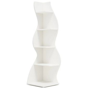 YIORTWO 5 tier Corner Bookshelf Modern Curved Bookcase Space Saving Shelf for Living Room