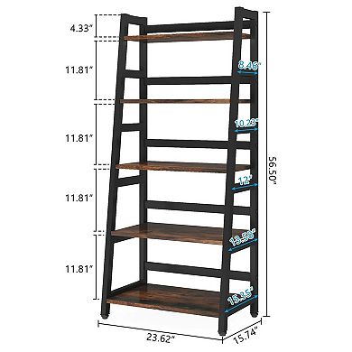 YIORTWO 5 Tier Ladder Bookshelf Industrial Bookcase Storage Shelf for Home Office