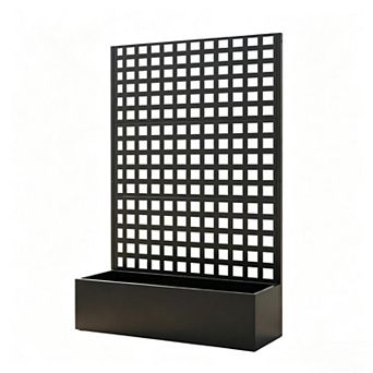 Mjkone Galvanized Steel Planter Box With Lattice Trellis Outdoor Drainage For Climbing Vines