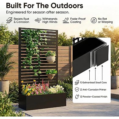 Mjkone Galvanized Steel Planter Box With Lattice Trellis Outdoor Drainage For Climbing Vines