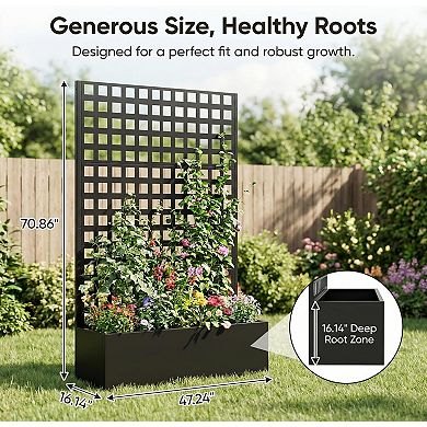 Mjkone Galvanized Steel Planter Box With Lattice Trellis Outdoor Drainage For Climbing Vines