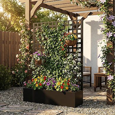 Mjkone Galvanized Steel Planter Box With Lattice Trellis Outdoor Drainage For Climbing Vines