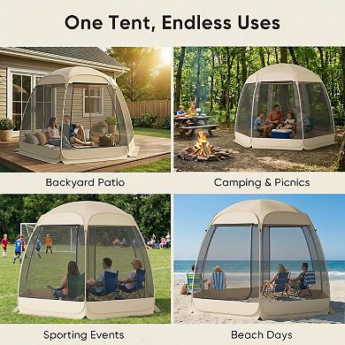 Mjkone 10x10 FT Pop-Up Screen Tent, Mosquito-Proof UV-Resistant Shelter with Carry Bag