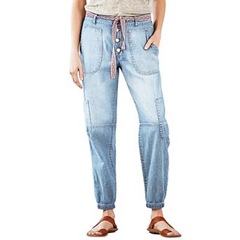 Women's High Waisted Jogger Jeans Casual Loose Baggy Denim Pants with Elastic Cuffs & Patch Pockets