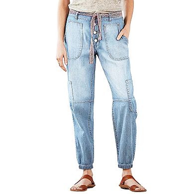 Women's High Waisted Jogger Jeans Casual Loose Baggy Denim Pants with Elastic Cuffs & Patch Pockets