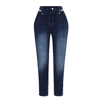 Women's High Waisted Drawstring Skinny Jeans, Stretchy Form-Fitting Cropped Denim Pants
