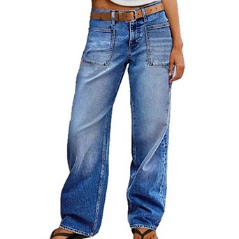 Women's High Waisted Wide Leg Jeans, Vintage Wash Relaxed Fit Denim Pants