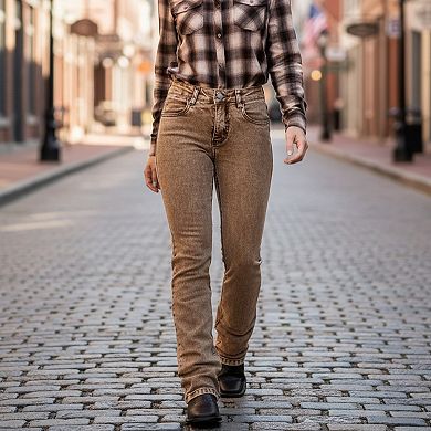 Women's High Waisted Vintage Wash Bootcut Jeans, Classic Flare Denim Pants