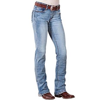 Women's High Waisted Embroidered Western Bootcut Jeans, Light Wash Denim Pants