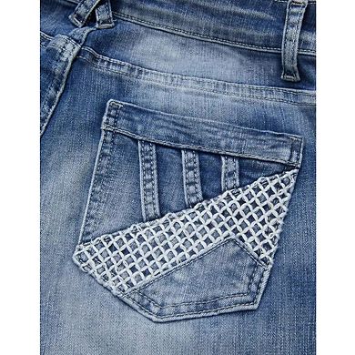 Women's High Waisted Embroidered Western Bootcut Jeans, Light Wash Denim Pants